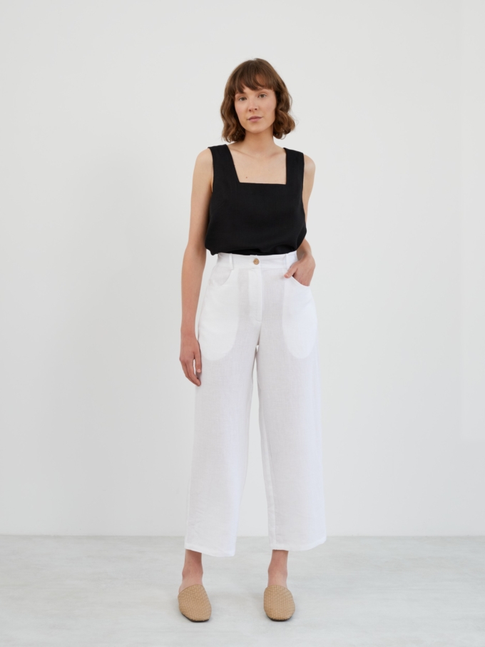 Image 3 of SARAH Tapered Linen Pants in White from ALBERALKIRK