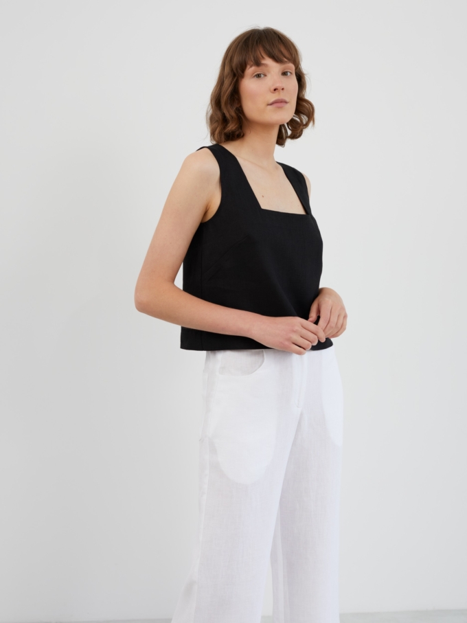 Image 4 of RAE Square Neck Linen Tank Top in Black from ALBERALKIRK