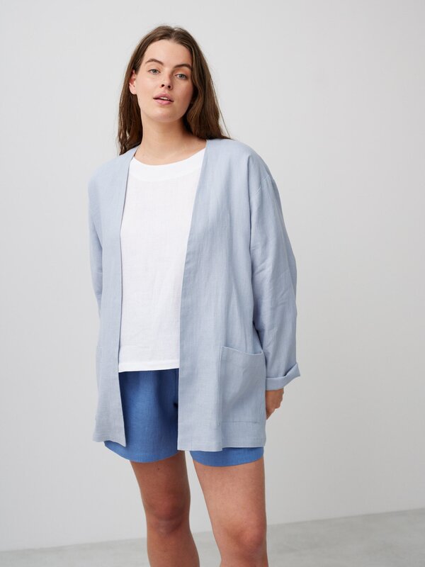 Image 1 of SELBY Open Linen Jacket in Bluestone from ALBERALKIRK