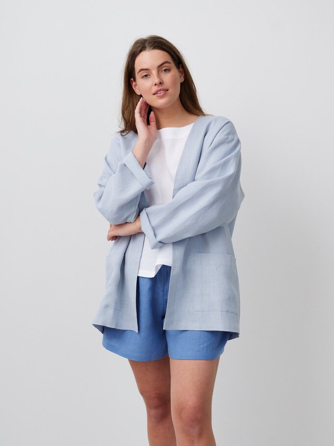 Image 3 of SELBY Open Linen Jacket in Bluestone from ALBERALKIRK
