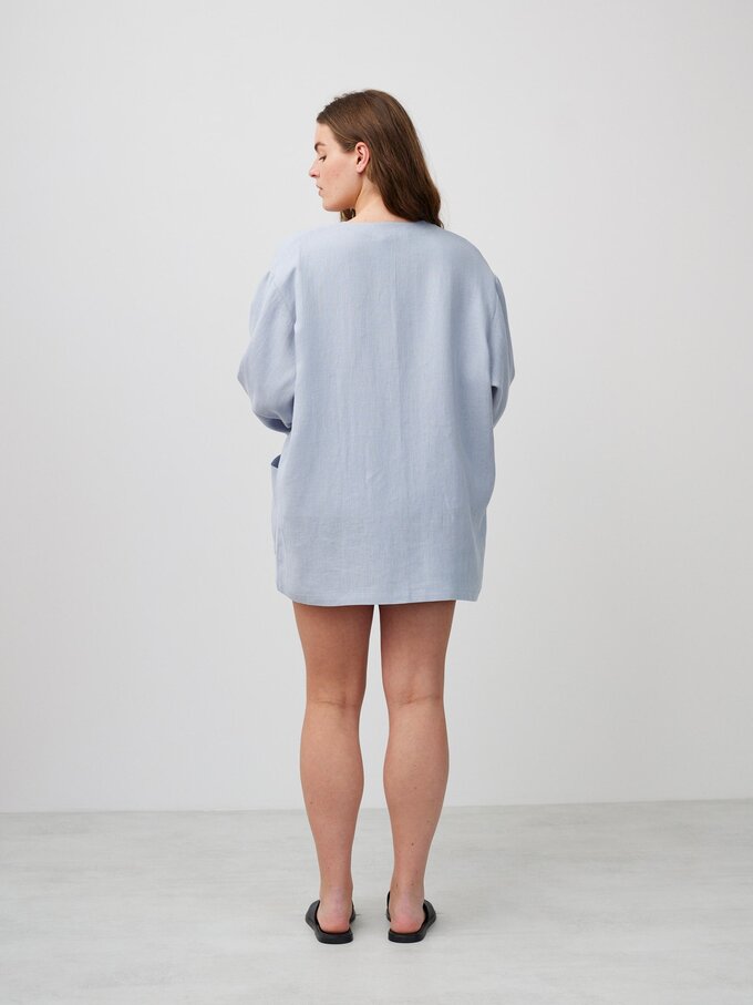 Image 4 of SELBY Open Linen Jacket in Bluestone from ALBERALKIRK