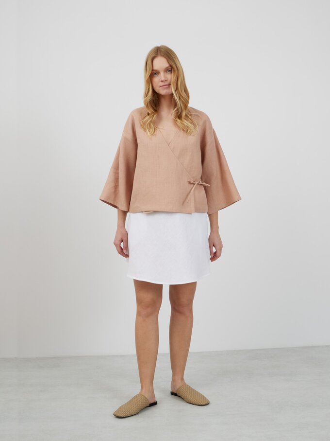 Bild 2 von SOFIA Leinen Kimono Wickeltop in Rosa mit Braun von ALBERALKIRK
