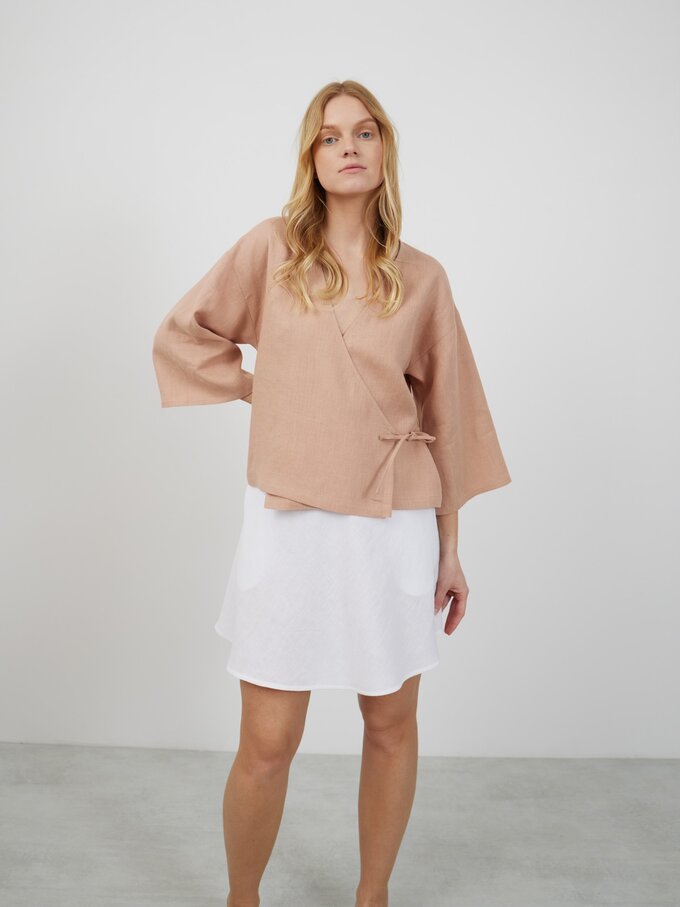 Bild 3 von SOFIA Leinen Kimono Wickeltop in Rosa mit Braun von ALBERALKIRK