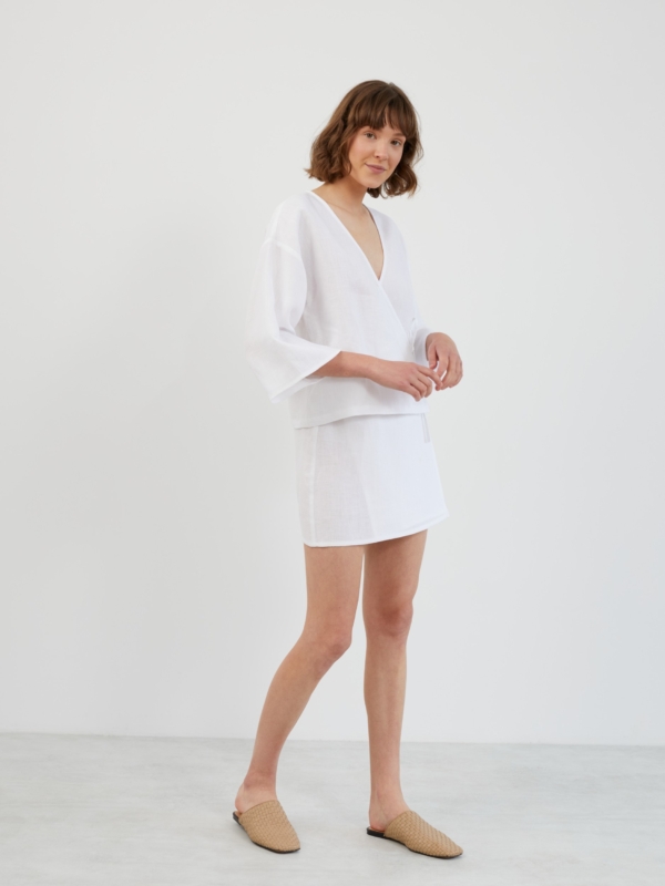 Image 1 of SOFIA Linen Kimono Wrap Top in White from ALBERALKIRK