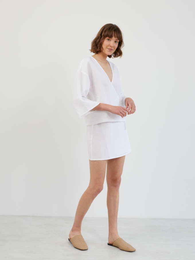 Image 1 of SOFIA Linen Kimono Wrap Top in White from ALBERALKIRK