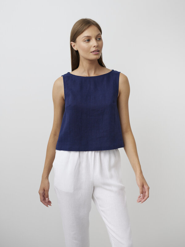 Image 1 of SONATE Linen Tank Top in Navy Blue from Love and Confuse