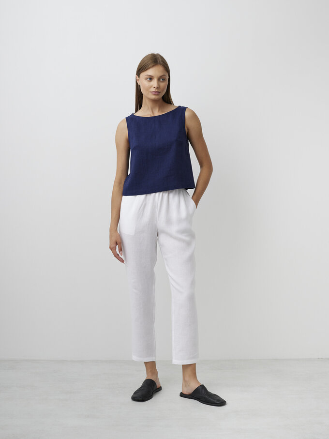 Image 2 of SONATE Linen Tank Top in Navy Blue from ALBERALKIRK