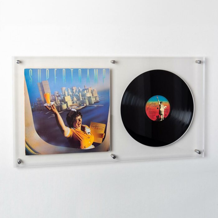 12-inch LP cover with vinyl record tilted