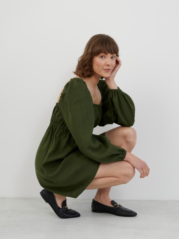Image 1 of TALULLA Linen Mini Dress in Forest Green from ALBERALKIRK