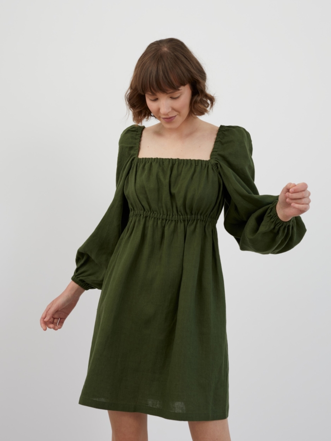 Image 3 of TALULLA Linen Mini Dress in Forest Green from ALBERALKIRK