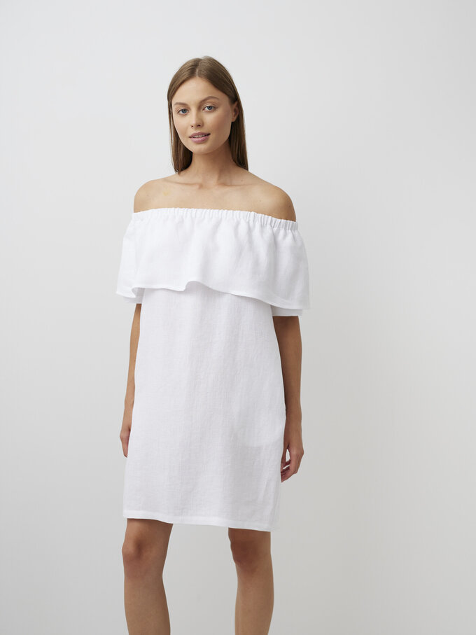 Image 3 of THALIA Off Shoulder Linen Dress in White from ALBERALKIRK