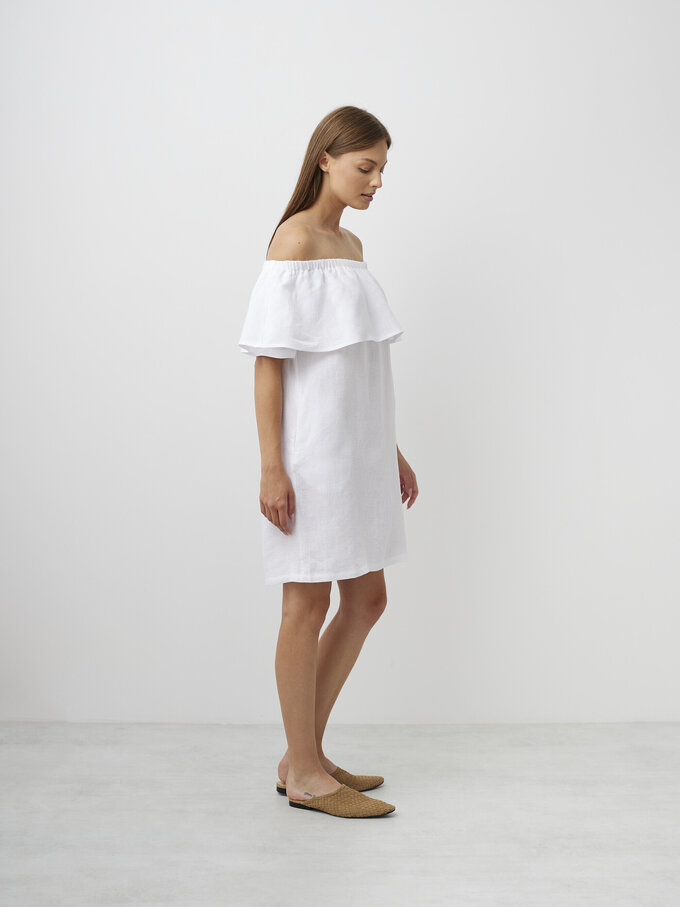 Image 4 of THALIA Off Shoulder Linen Dress in White from ALBERALKIRK