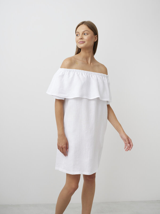 Image 5 of THALIA Off Shoulder Linen Dress in White from ALBERALKIRK