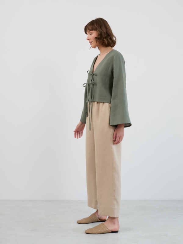 Image 1 of ULA Flat Front Linen Pants in Beige from ALBERALKIRK