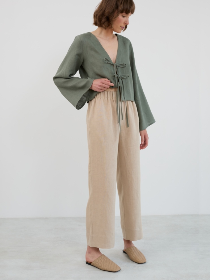 Image 2 of ULA Flat Front Linen Pants in Beige from ALBERALKIRK