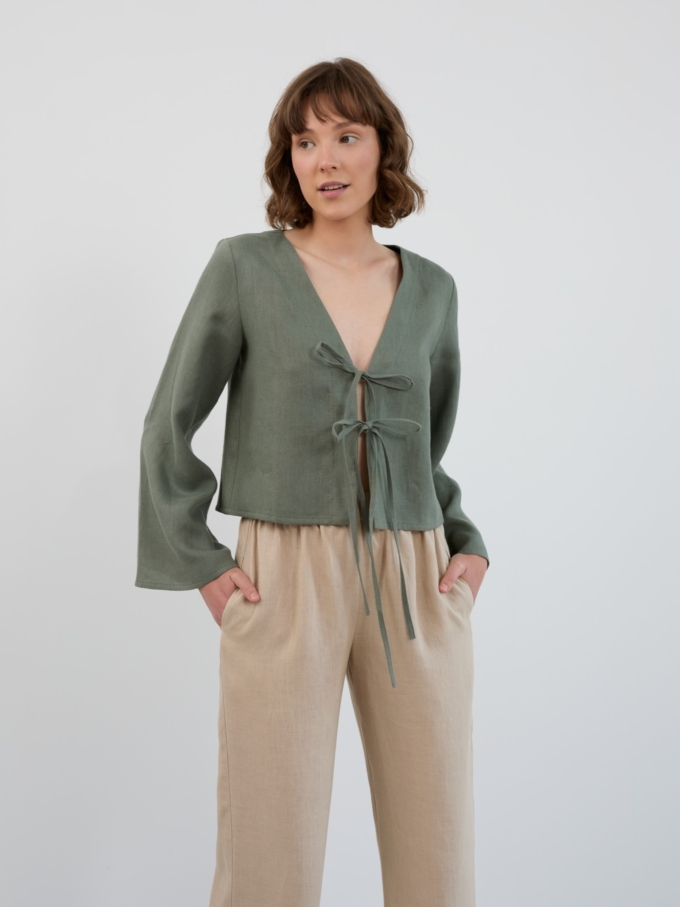 Image 3 of ULA Flat Front Linen Pants in Beige from ALBERALKIRK
