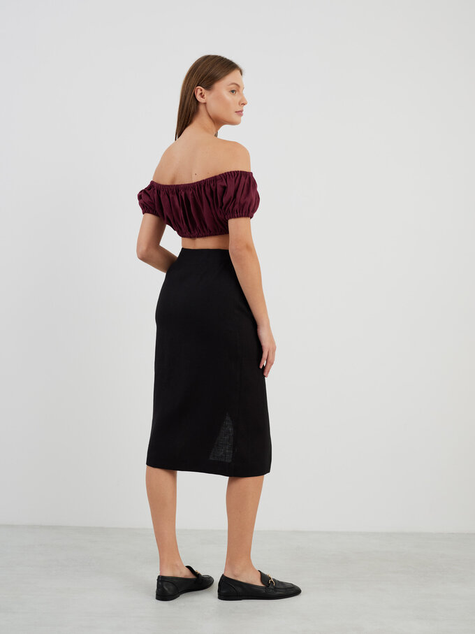 Bild 5 von VALENTINA - Schulterfreies Leinen-Crop-Top in Aubergine von ALBERALKIRK