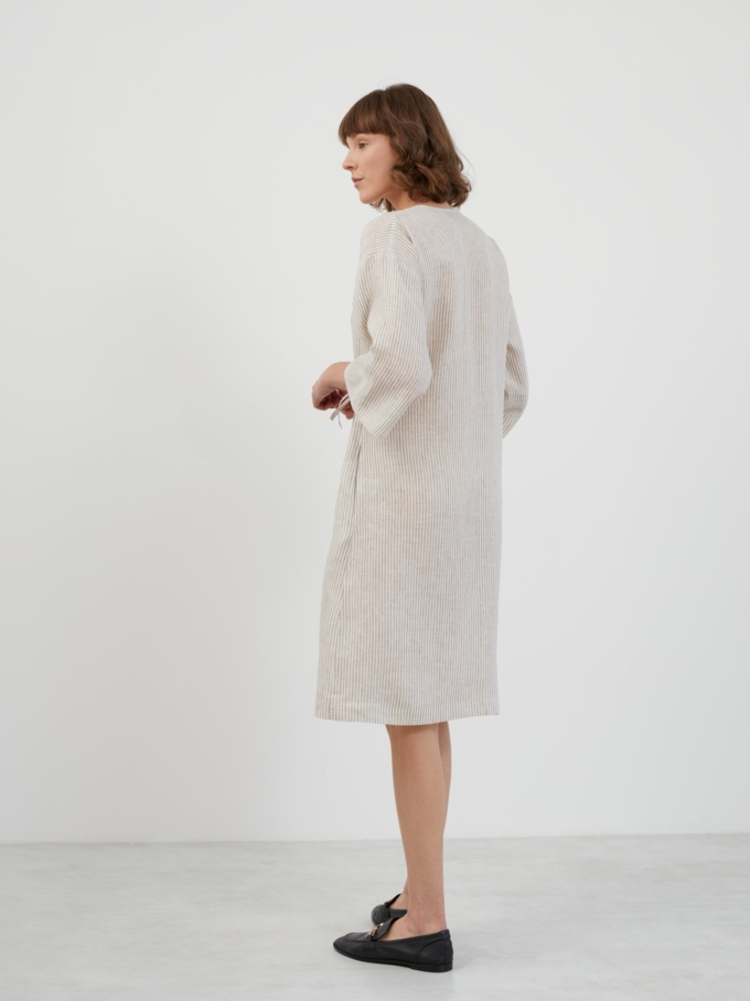 Image 5 of VERONA Linen Wrap Dress in Beige White Stripes from ALBERALKIRK