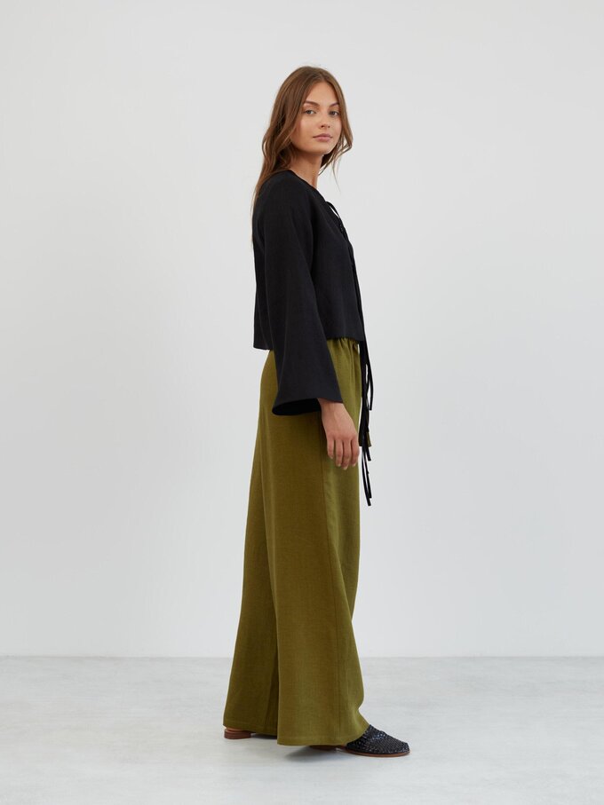 Image 5 of Linen Wide Leg Drawstring Pants in Moss Green LUCAS from ALBERALKIRK | Handmade Linen Clothing for Women