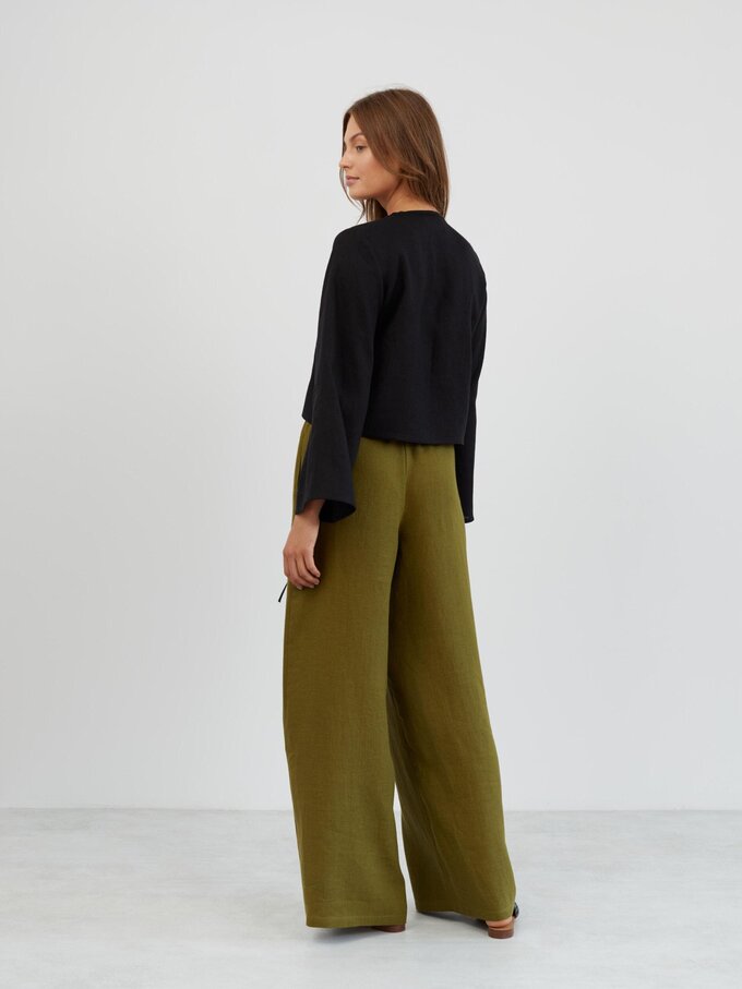 Image 6 of Linen Wide Leg Drawstring Pants in Moss Green LUCAS from ALBERALKIRK | Handmade Linen Clothing for Women