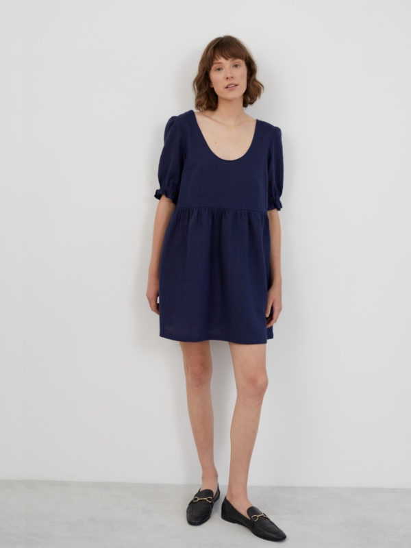 Image 1 of ZAHARA Babydoll Linen Mini Dress in Navy Blue from ALBERALKIRK
