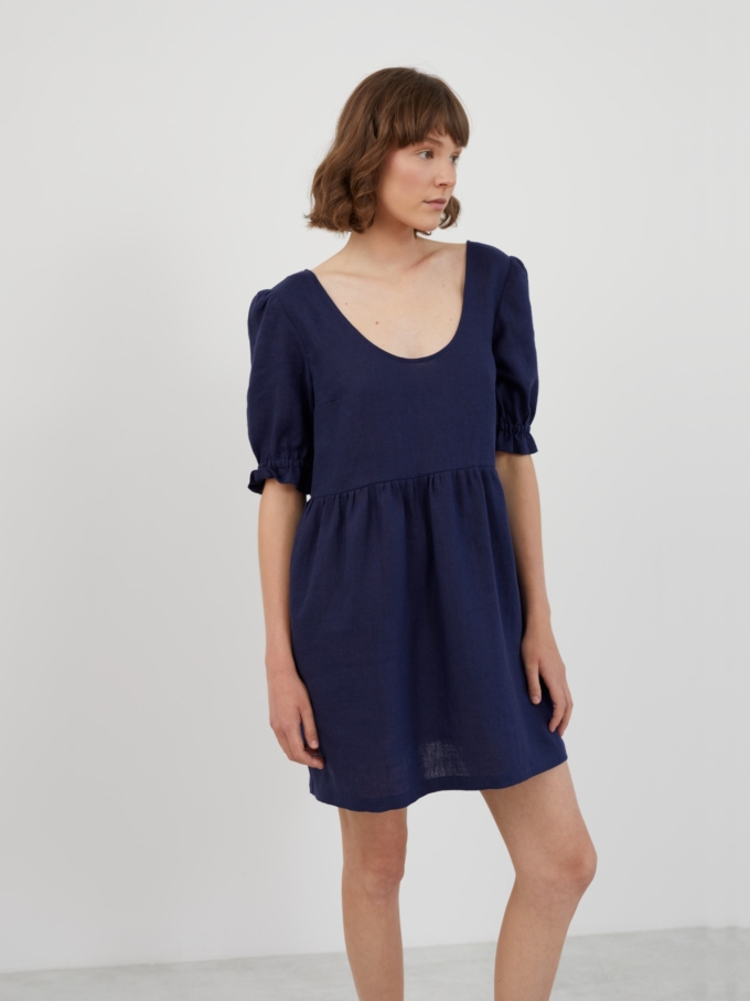 Image 3 of ZAHARA Babydoll Linen Mini Dress in Navy Blue from ALBERALKIRK