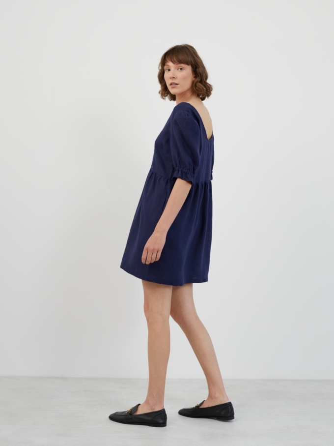 Image 4 of ZAHARA Babydoll Linen Mini Dress in Navy Blue from ALBERALKIRK