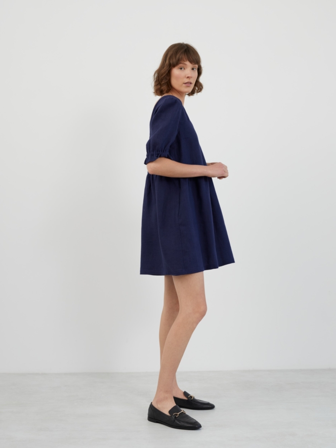 Image 5 of ZAHARA Babydoll Linen Mini Dress in Navy Blue from ALBERALKIRK